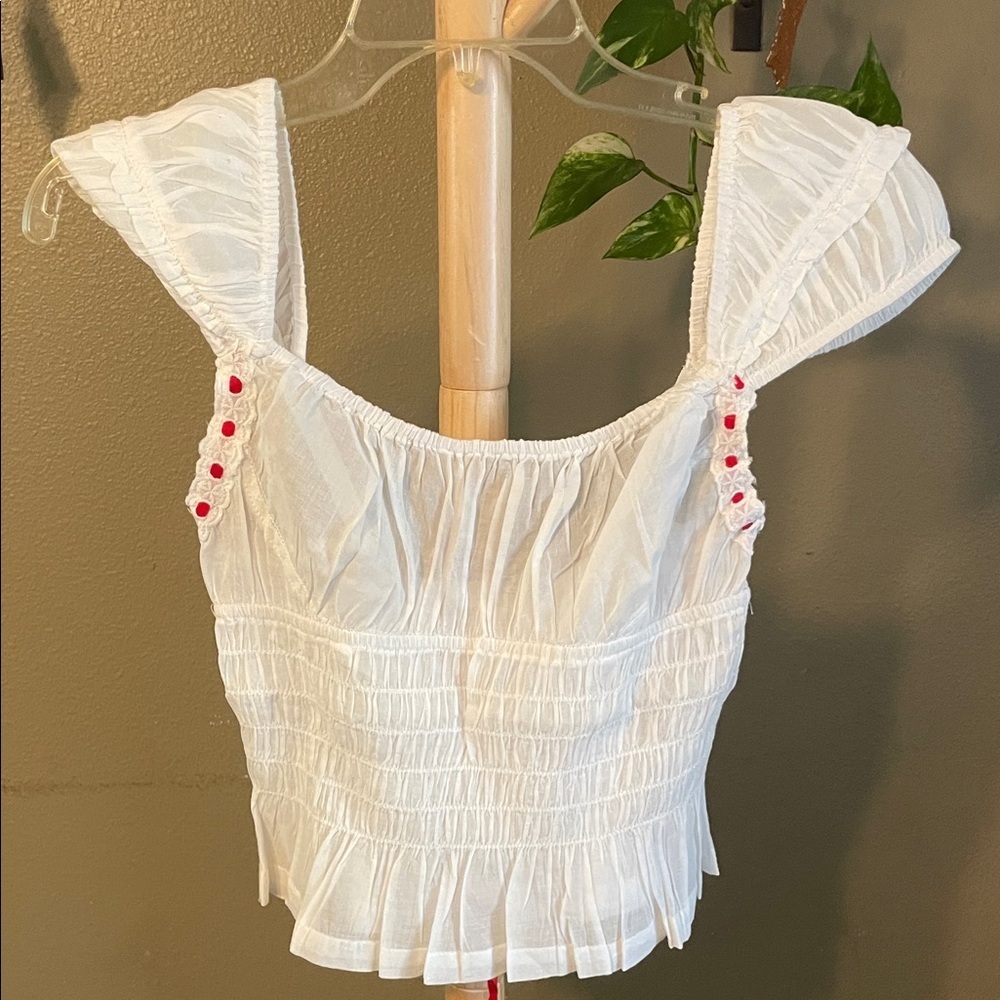 NWT Free People white sweetheart top with red ribbon M - Picture 5 of 10